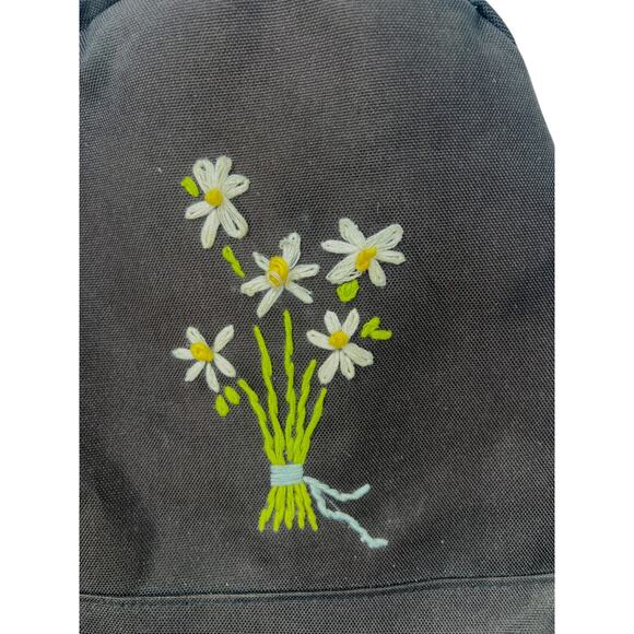 OOAK Herschel Classic Black Backpack Hand Embroidered Daisy Flower Bouquet Bag - Picture 2 of 6